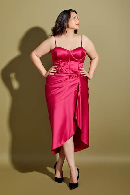 Buy Asra Pink Satin Sweetheart Neck Draped Corset Dress Online at Aza Fashions Buy_Asra_Pink Satin Sweetheart Neck Draped Corset Dress _Online_at_Aza_Fashions