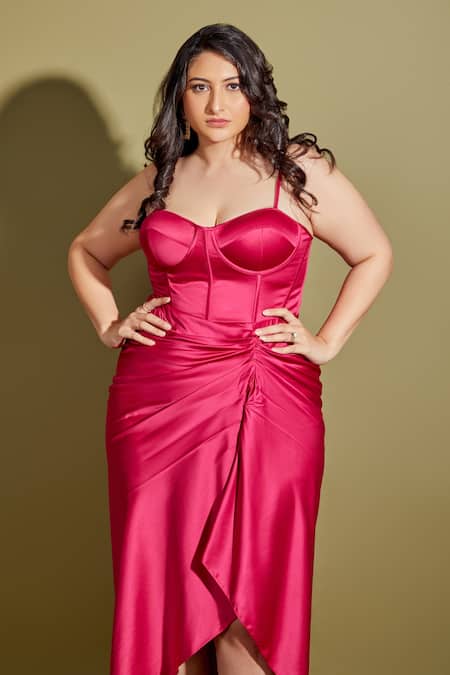 Buy Pink Satin Solid Sweetheart Neck Draped Corset Dress For Women by Asra  Online at Aza Fashions.