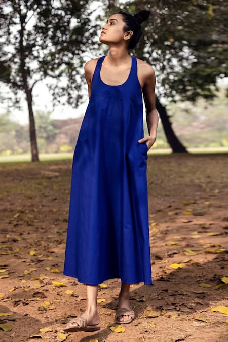 Kharakapas Blue Poplin Round Ocean Tide Dress 