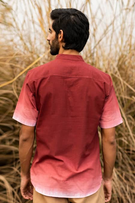 Shop Kharakapas Red Mulmul A Moment In Time Shirt at Aza Fashions Shop_Kharakapas_Red Mulmul A Moment In Time Shirt _at_Aza_Fashions