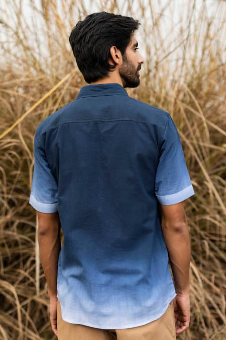 Shop Kharakapas Blue Mulmul Endless Azure Shirt at Aza Fashions Shop_Kharakapas_Blue Mulmul Endless Azure Shirt _at_Aza_Fashions