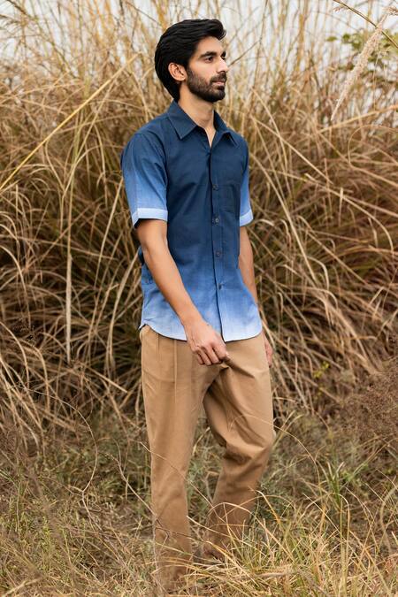 Kharakapas Blue Mulmul Endless Azure Shirt Online at Aza Fashions Kharakapas_Blue Mulmul Endless Azure Shirt _Online_at_Aza_Fashions