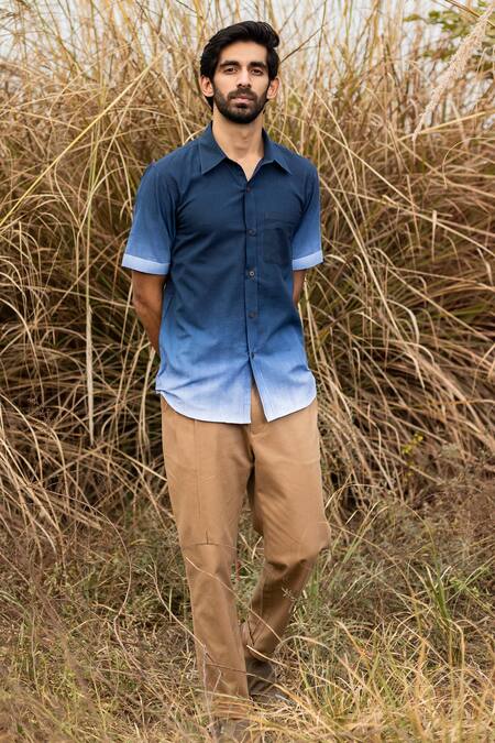 Shop Kharakapas Blue Mulmul Endless Azure Shirt Online at Aza Fashions Shop_Kharakapas_Blue Mulmul Endless Azure Shirt _Online_at_Aza_Fashions