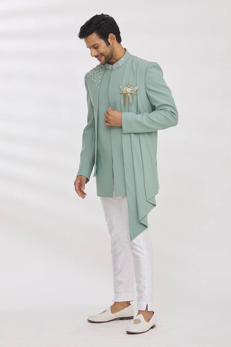 Buy Rng Safawala Blue Pant Dupion , Bandhgala Blended Cutdana Asymmetric And Set Online at Aza Fashions Buy_Rng Safawala_Blue Pant Dupion , Bandhgala Blended Cutdana Asymmetric And Set _Online_at_Aza_Fashions