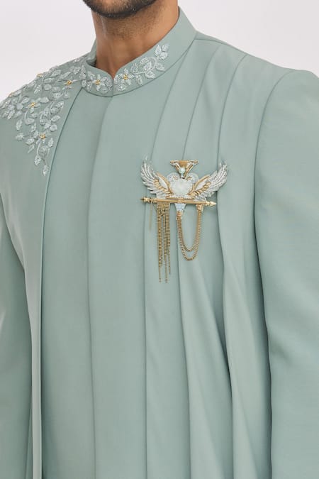 Rng Safawala Blue Pant Dupion , Bandhgala Blended Cutdana Asymmetric And Set at Aza Fashions Rng Safawala_Blue Pant Dupion , Bandhgala Blended Cutdana Asymmetric And Set _at_Aza_Fashions