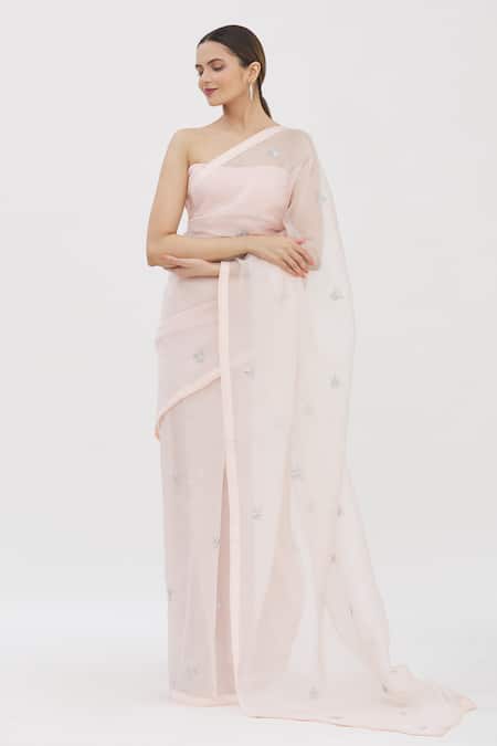 Buy_Kapardara_Pink Silk Organza Aari, Zardozi Embroidered Saree _Online_at_Aza_Fashions