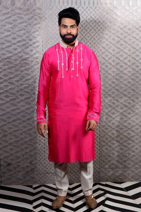 Julie By Julie Shah Pink Chanderi Floral Embroidered Kurta Online at Aza Fashions Julie By Julie Shah_Pink Chanderi Floral Embroidered Kurta_Online_at_Aza_Fashions