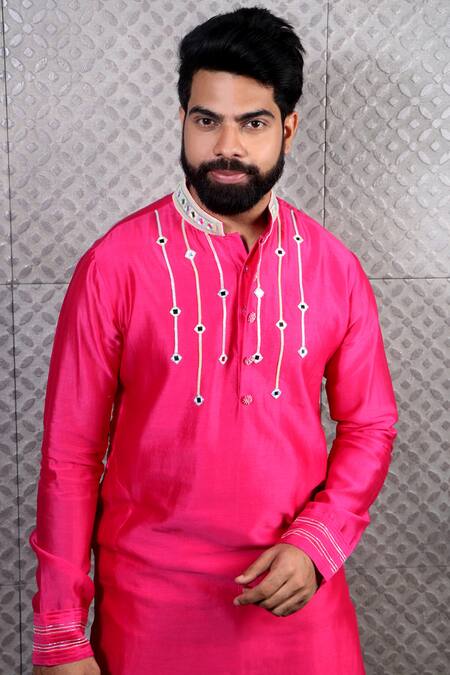 Buy Julie By Julie Shah Pink Chanderi Floral Embroidered Kurta Online at Aza Fashions Buy_Julie By Julie Shah_Pink Chanderi Floral Embroidered Kurta_Online_at_Aza_Fashions