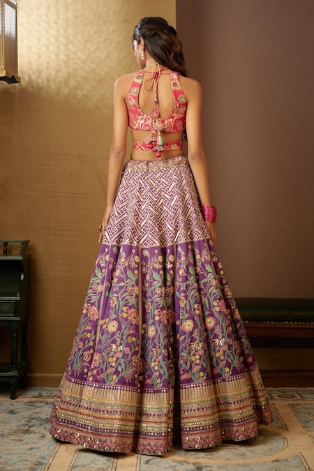 Shop Moledro Purple Modal Satin, Twill Silk Dupatta Butterfly Net Simar Print Lehenga Set at Aza Fashions Shop_Moledro_Purple Modal Satin, Twill Silk Dupatta Butterfly Net Simar Print Lehenga Set _at_Aza_Fashions