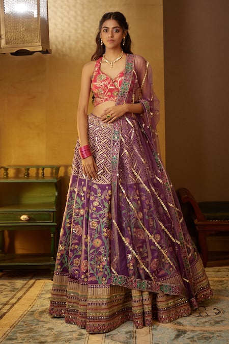 Moledro Purple Modal Satin, Twill Silk Dupatta Butterfly Net Simar Print Lehenga Set Online at Aza Fashions Moledro_Purple Modal Satin, Twill Silk Dupatta Butterfly Net Simar Print Lehenga Set _Online_at_Aza_Fashions