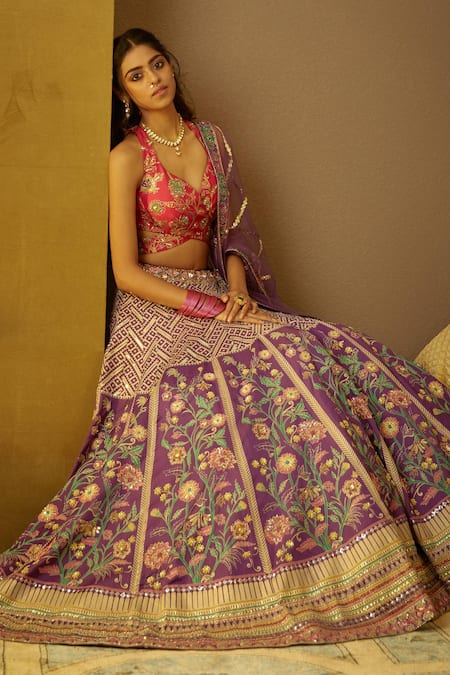 Buy Moledro Purple Modal Satin, Twill Silk Dupatta Butterfly Net Simar Print Lehenga Set Online at Aza Fashions Buy_Moledro_Purple Modal Satin, Twill Silk Dupatta Butterfly Net Simar Print Lehenga Set _Online_at_Aza_Fashions