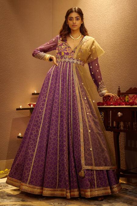 Buy Moledro Purple Modal Satin, Organza Dupatta Butterfly Sargun Embroidered Anarkali With Online at Aza Fashions Buy_Moledro_Purple Modal Satin, Organza Dupatta Butterfly Sargun Embroidered Anarkali With _Online_at_Aza_Fashions