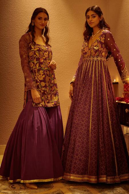 Moledro Purple Modal Satin, Organza Dupatta Butterfly Sargun Embroidered Anarkali With at Aza Fashions Moledro_Purple Modal Satin, Organza Dupatta Butterfly Sargun Embroidered Anarkali With _at_Aza_Fashions