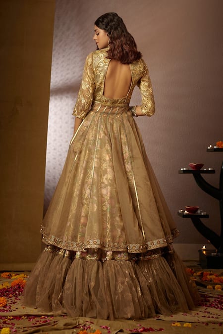 Moledro Green Crepe, Modal Satin, Net Dupatta Organza Floral Jheel Ruffle Lehenga Set Online at Aza Fashions Moledro_Green Crepe, Modal Satin, Net Dupatta Organza Floral Jheel Ruffle Lehenga Set _Online_at_Aza_Fashions