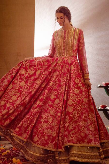Moledro_Pink Modal Satin And Lurex Dupatta Organza Screen Print Baani Anarkali With _Online_at_Aza_Fashions