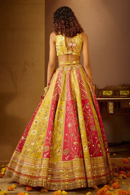 Shop_Moledro_Yellow Modal Satin Dupatta Butterfly Net Floral Motifs V Paakhi Lehenga Set _at_Aza_Fashions