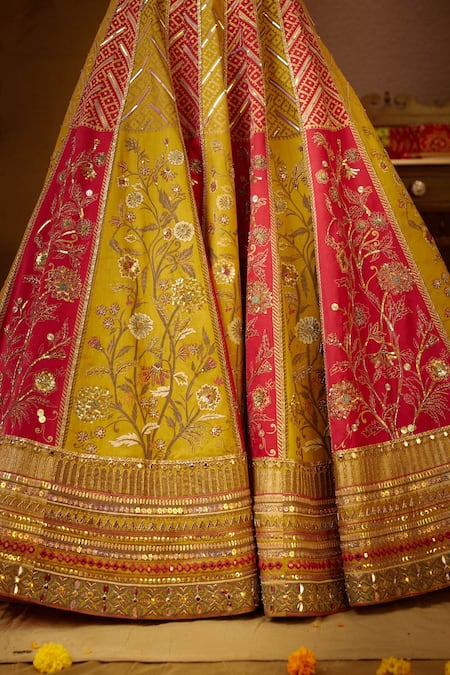Shop_Moledro_Yellow Modal Satin Dupatta Butterfly Net Floral Motifs V Paakhi Lehenga Set _Online_at_Aza_Fashions