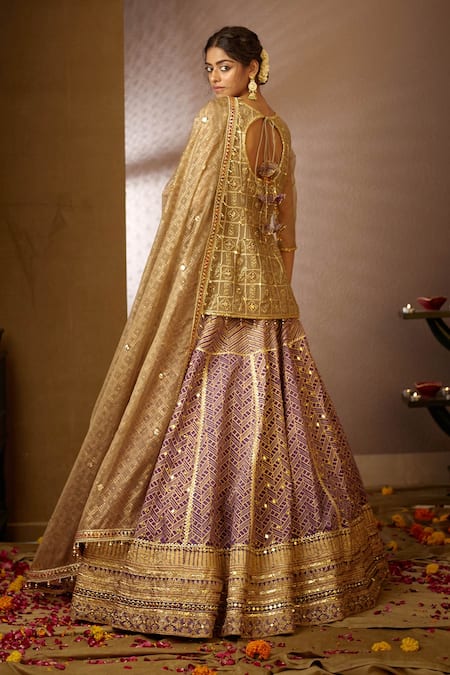 Shop Moledro Green Crepe, Modal Satin, Organza Dupatta Kota Sumeira Kurta Lehenga Set at Aza Fashions Shop_Moledro_Green Crepe, Modal Satin, Organza Dupatta Kota Sumeira Kurta Lehenga Set _at_Aza_Fashions