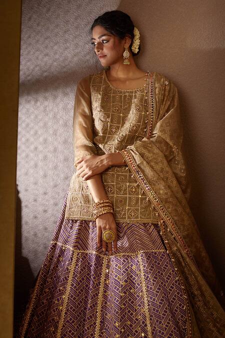 Buy Moledro Green Crepe, Modal Satin, Organza Dupatta Kota Sumeira Kurta Lehenga Set Online at Aza Fashions Buy_Moledro_Green Crepe, Modal Satin, Organza Dupatta Kota Sumeira Kurta Lehenga Set _Online_at_Aza_Fashions