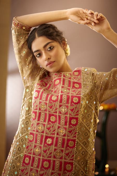 Moledro_Green Crepe, Modal Satin, Twill Silk Organza Purvi Embellished Kurta And Pant Set _at_Aza_Fashions