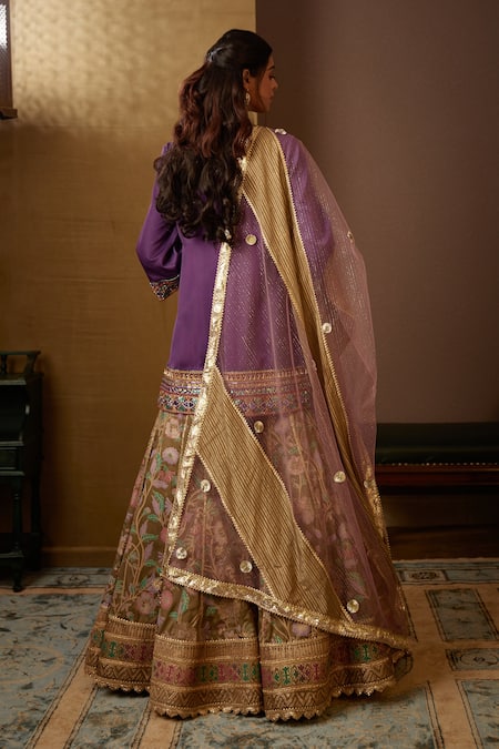Shop Moledro Purple Modal Satin, Crepe Dupatta Butterfly Net Saira Kurta Sharara Set at Aza Fashions Shop_Moledro_Purple Modal Satin, Crepe Dupatta Butterfly Net Saira Kurta Sharara Set _at_Aza_Fashions