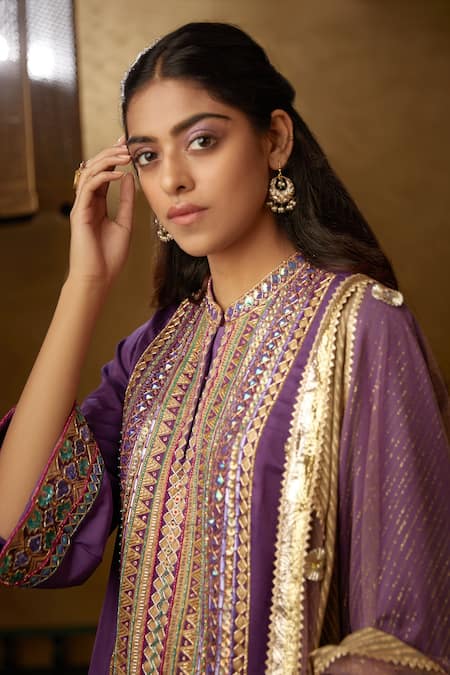 Shop Moledro Purple Modal Satin, Crepe Dupatta Butterfly Net Saira Kurta Sharara Set Online at Aza Fashions Shop_Moledro_Purple Modal Satin, Crepe Dupatta Butterfly Net Saira Kurta Sharara Set _Online_at_Aza_Fashions