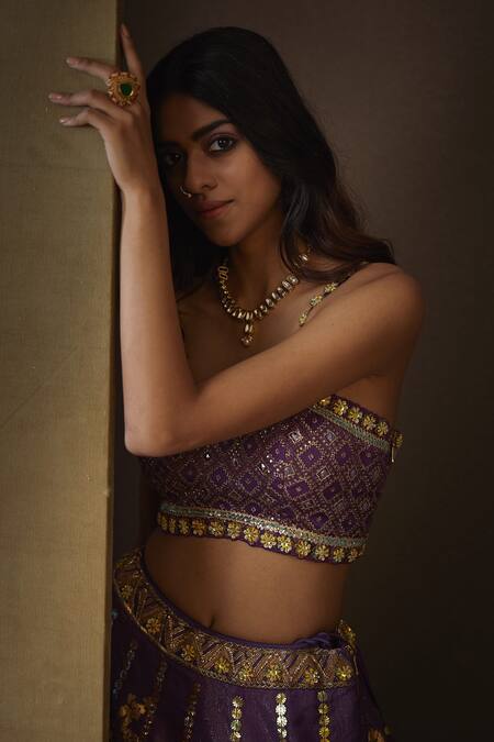 Shop_Moledro_Purple Organza, Modal Satin, Lurex Dupatta Kota Dua Embellished Lehenga Set _Online_at_Aza_Fashions
