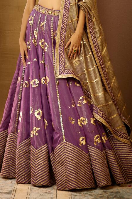 Moledro_Purple Organza, Modal Satin, Lurex Dupatta Kota Dua Embellished Lehenga Set _at_Aza_Fashions