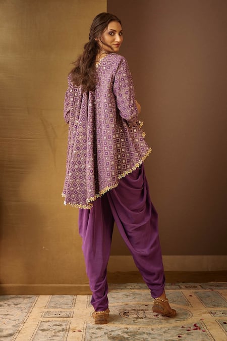 Shop Moledro Purple Crepe Floral Motifs Geet Dhoti Pant Set at Aza Fashions Shop_Moledro_Purple Crepe Floral Motifs Geet Dhoti Pant Set _at_Aza_Fashions