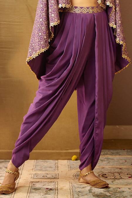 Moledro Purple Crepe Floral Motifs Geet Dhoti Pant Set at Aza Fashions Moledro_Purple Crepe Floral Motifs Geet Dhoti Pant Set _at_Aza_Fashions