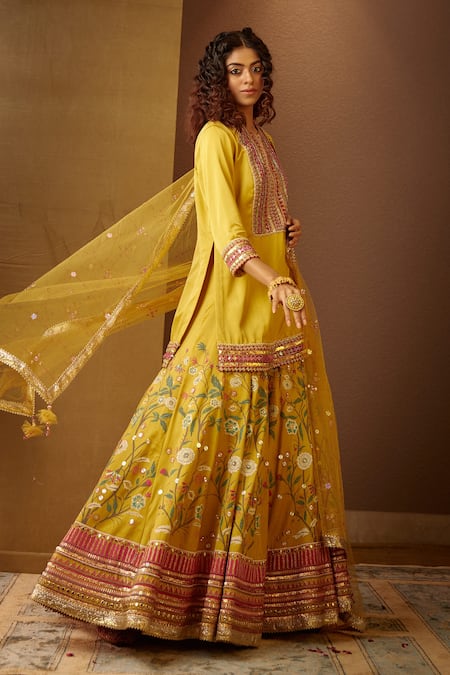 Moledro_Yellow Modal Satin Dupatta Butterfly Net Round Khwaish Sharara Set _Online_at_Aza_Fashions