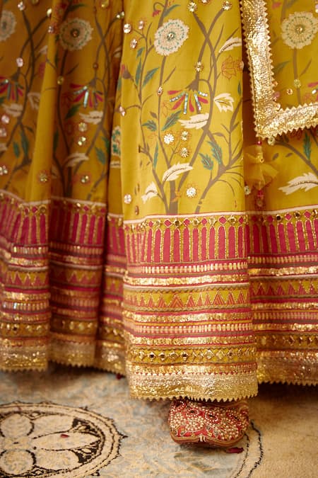 Moledro_Yellow Modal Satin Dupatta Butterfly Net Round Khwaish Sharara Set _at_Aza_Fashions