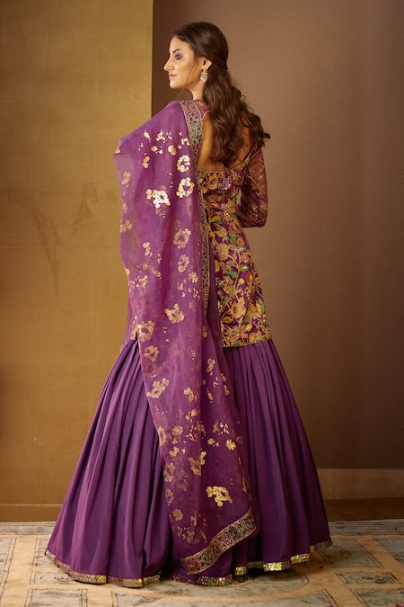 Buy Moledro Purple Floral Motifs Scoop Neck Reet Embroidered Sharara Set Online at Aza Fashions Buy_Moledro_Purple Floral Motifs Scoop Neck Reet Embroidered Sharara Set _Online_at_Aza_Fashions