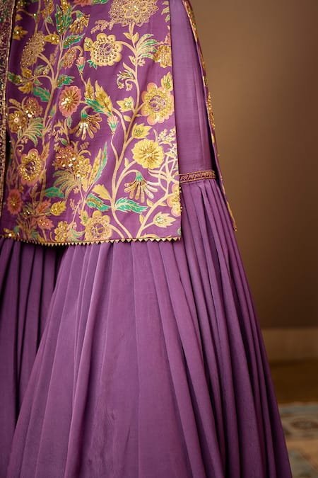 Moledro Purple Floral Motifs Scoop Neck Reet Embroidered Sharara Set at Aza Fashions Moledro_Purple Floral Motifs Scoop Neck Reet Embroidered Sharara Set _at_Aza_Fashions