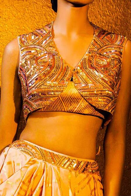 Shop Moledro Yellow Viscose Satin, Crepe And Tulle, Twill Silk Cutdana & Jacket Lehenga Set Online at Aza Fashions Shop_Moledro_Yellow Viscose Satin, Crepe And Tulle, Twill Silk Cutdana & Jacket Lehenga Set _Online_at_Aza_Fashions