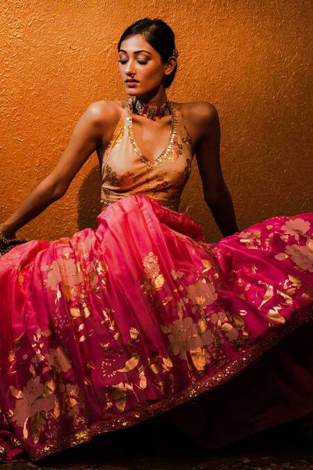 Moledro Pink Oppara And Net, Twill Cutdana & Sequin, Foil Print Lehenga Set Online at Aza Fashions Moledro_Pink Oppara And Net, Twill Cutdana & Sequin, Foil Print Lehenga Set _Online_at_Aza_Fashions