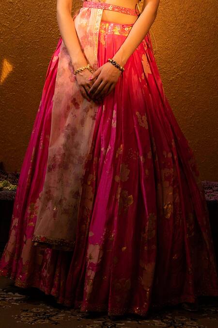 Moledro Pink Oppara And Net, Twill Cutdana & Sequin, Foil Print Lehenga Set at Aza Fashions Moledro_Pink Oppara And Net, Twill Cutdana & Sequin, Foil Print Lehenga Set _at_Aza_Fashions