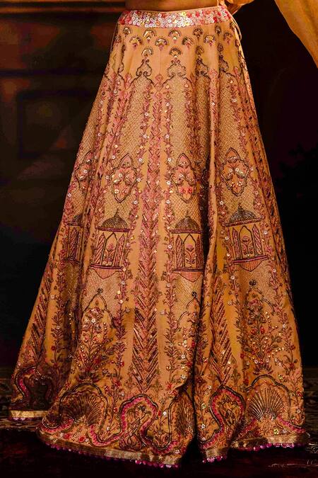Moledro Peach Crepe And Organza, Silk Twill Sequin & Cutdana High Lehenga Set at Aza Fashions Moledro_Peach Crepe And Organza, Silk Twill Sequin & Cutdana High Lehenga Set _at_Aza_Fashions