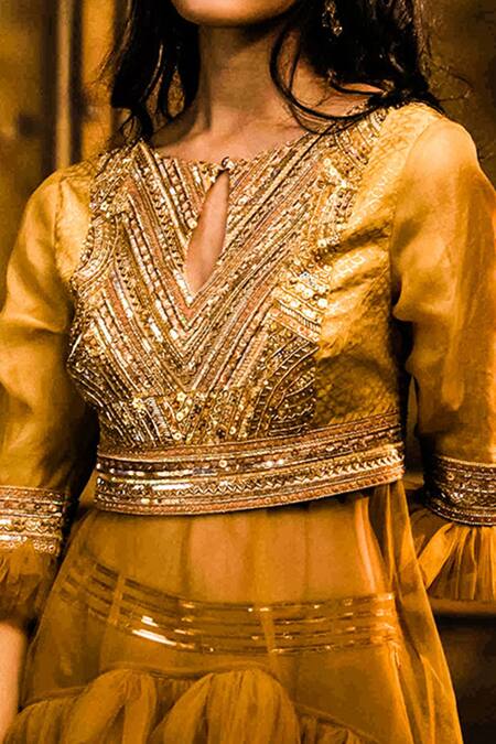 Shop Moledro Green Organza, Crepe And Tulle Sequin & Cutdana Round Kurta & Sharara Set Online at Aza Fashions Shop_Moledro_Green Organza, Crepe And Tulle Sequin & Cutdana Round Kurta & Sharara Set _Online_at_Aza_Fashions