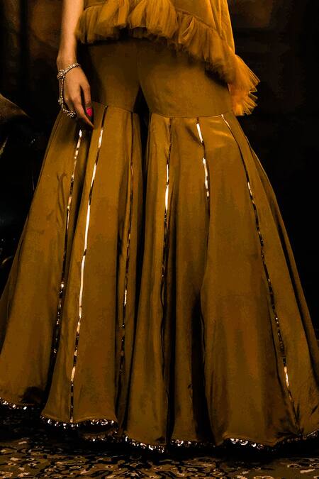 Moledro Green Organza, Crepe And Tulle Sequin & Cutdana Round Kurta & Sharara Set at Aza Fashions Moledro_Green Organza, Crepe And Tulle Sequin & Cutdana Round Kurta & Sharara Set _at_Aza_Fashions