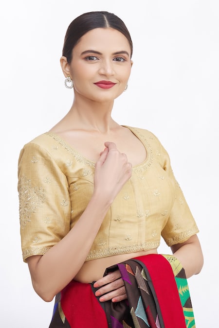 Kalamkari Boat Neck Readymade saree blouse – D3blouses