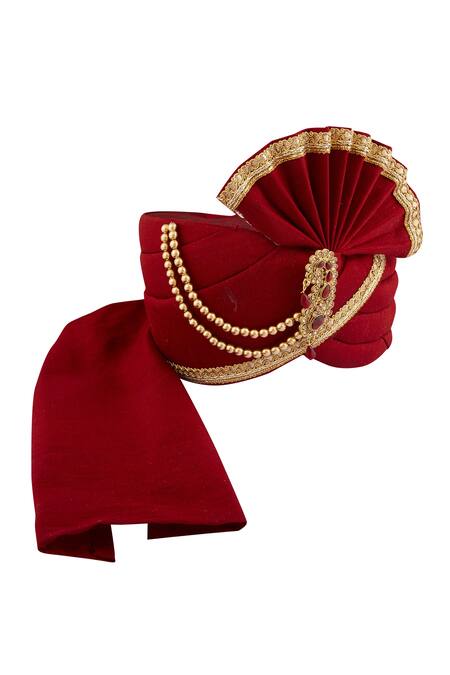 Shop Arihant Rai Sinha Red Lace Dupion Silk Embellished Safa at Aza Fashions Shop_Arihant Rai Sinha_Red Lace Dupion Silk Embellished Safa_at_Aza_Fashions