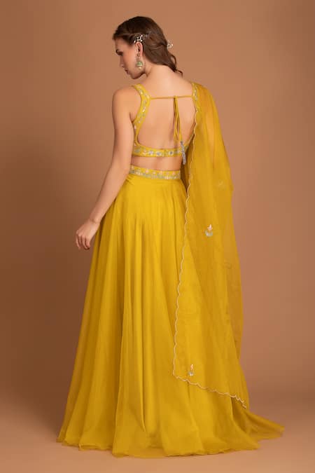 Shop House Of Tushaom Yellow Raw And Organza Sequin, Thread & Cutdana Round Lehenga Set at Aza Fashions Shop_House Of Tushaom_Yellow Raw And Organza Sequin, Thread & Cutdana Round Lehenga Set _at_Aza_Fashions