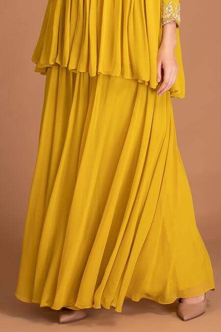 Buy House Of Tushaom Yellow Georgette Embroidered Sequin Round Tunic And Palazzo Set Online at Aza Fashions Buy_House Of Tushaom_Yellow Georgette Embroidered Sequin Round Tunic And Palazzo Set _Online_at_Aza_Fashions