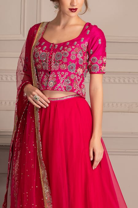 Shop House Of Tushaom Pink Raw Silk And Organza Sequin & Cutdana, Thread V Neck Lehenga Set at Aza Fashions Shop_House Of Tushaom_Pink Raw Silk And Organza Sequin & Cutdana, Thread V Neck Lehenga Set _at_Aza_Fashions