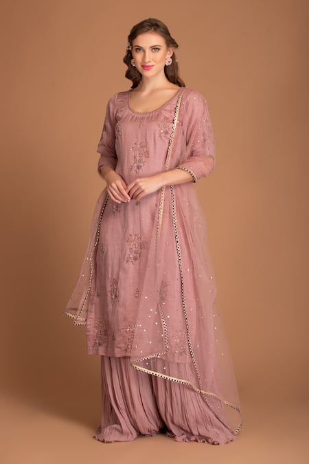 House of Tushaom Silk Linen Kurta & Sharara Set 