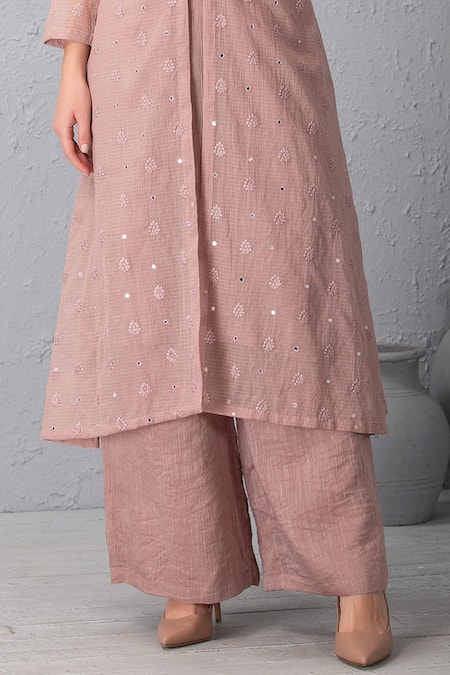 Buy_House Of Tushaom_Purple Cotton Chanderi Thread And Mirror Round Jacket Kurta Set_Online_at_Aza_Fashions