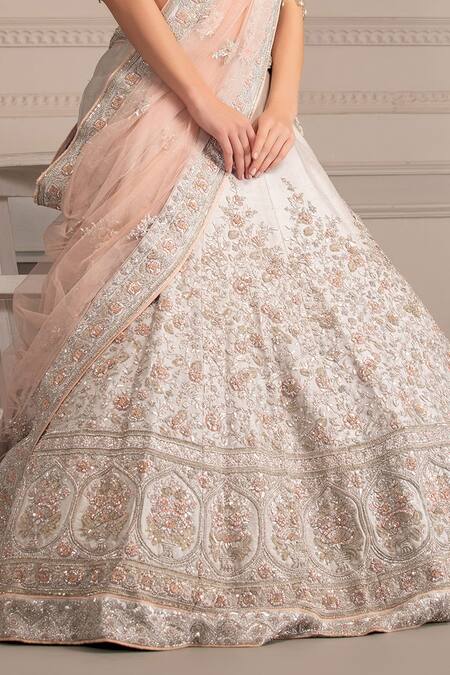 House Of Tushaom_Grey Raw Silk Cutdana, Thread And Sequin Scoop Neck Bridal Lehenga Set_Online_at_Aza_Fashions