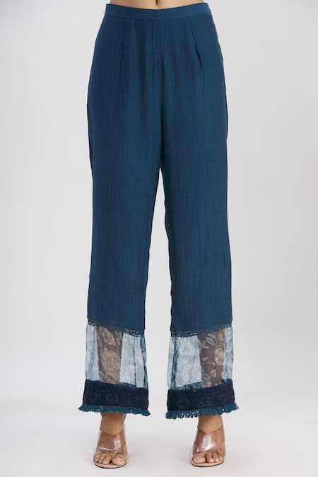 Shop_Neha Khullar_Blue Chanderi Dori Round Embroidered Kurta Pant Set _Online_at_Aza_Fashions