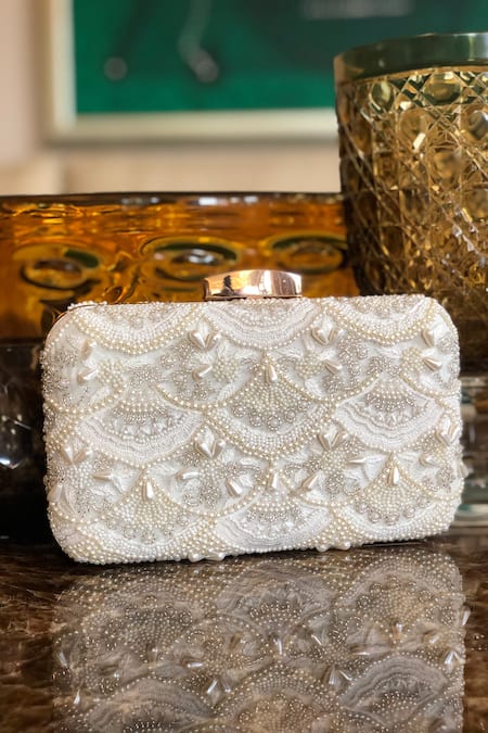 White Pearl Embellish Evening Clutch Handbag , Party Purse Indian Zardozi  Clutch Sling, Wedding Bridal Bag, Embroidered Evening Clutch, Gift - Etsy